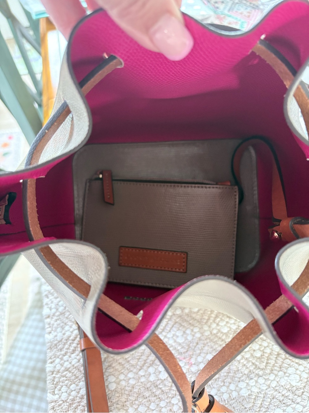 Dooney & Bourke Gray Bucket Bag with Tan Trim and Tassel - Picture 2 of 4